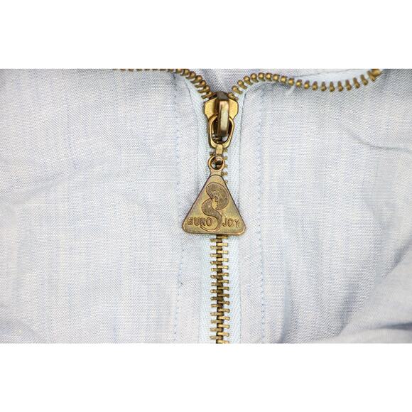 Vintage Euro Joy Blue Chambray Bomber Hipster Rock Grunge New Wave Mom Jacket - Picture 6 of 7